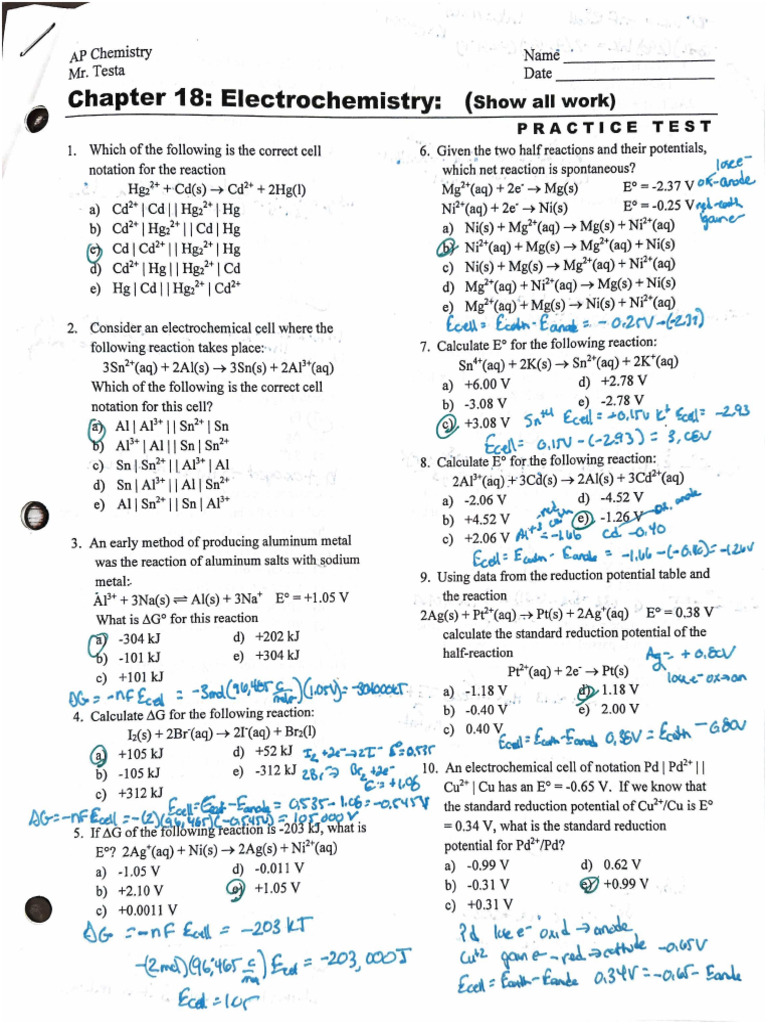 Ch. 18 Practice Test ANSWERS | PDF