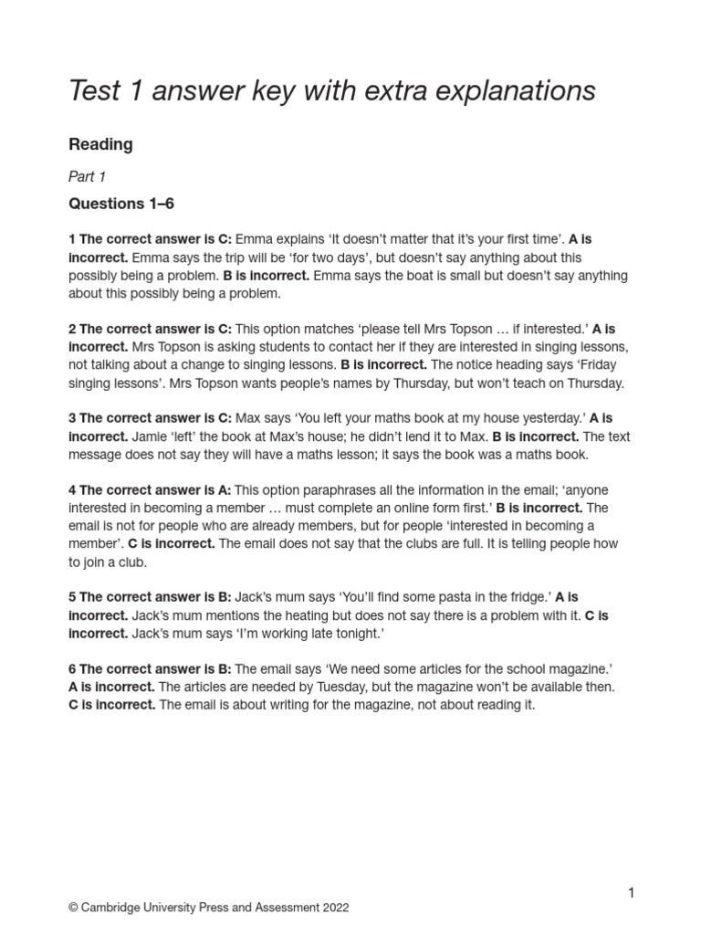 A2 Key Test 1 Answer Key | PDF | Verb | Linguistics