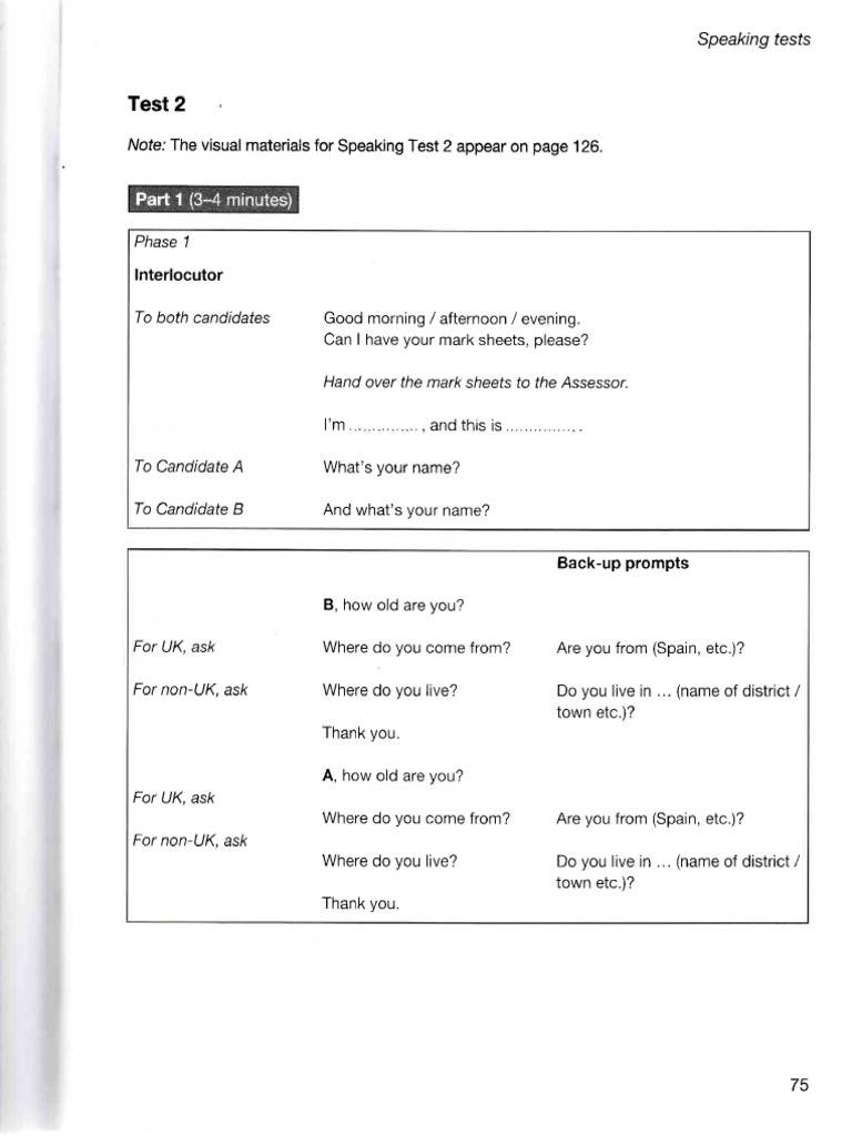 Test 2 - Speaking - A2 Key 2 (FS) | PDF