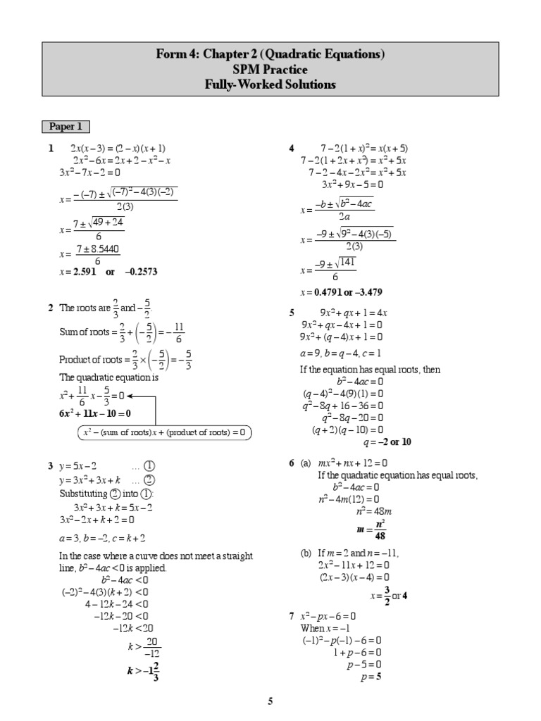 Quadratic Equations Solutions Guide | PDF