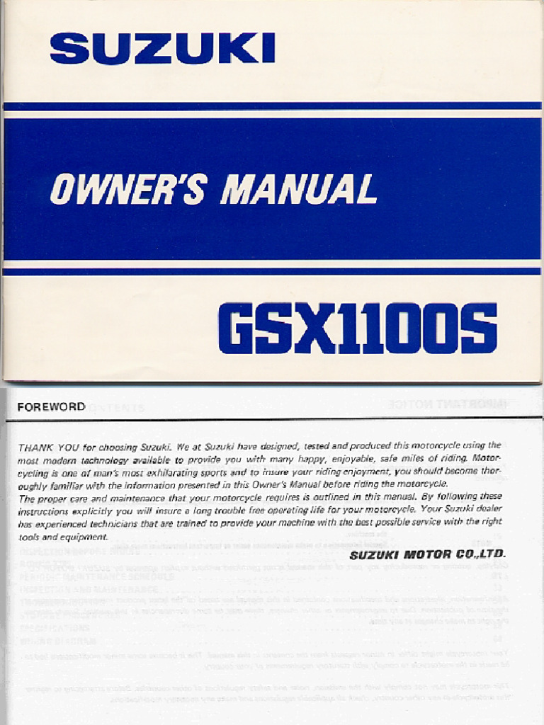 Owners Manual gsx1100s | PDF