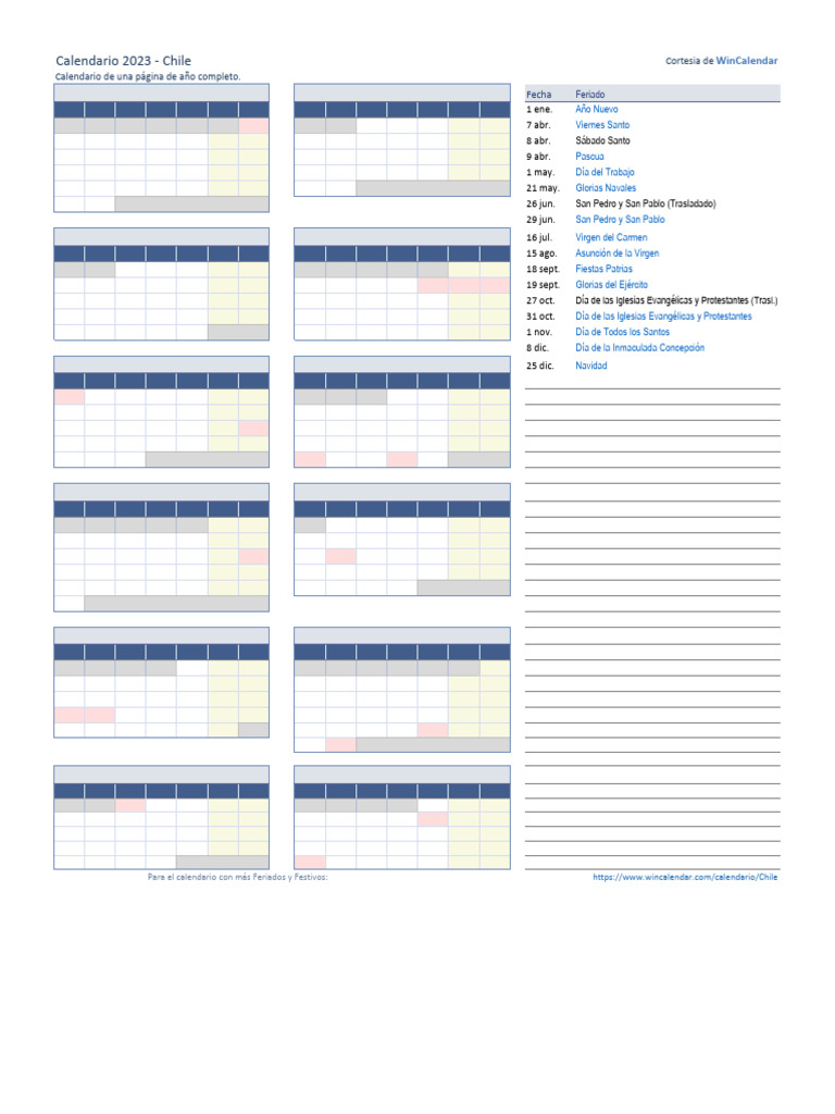 Calendario 2023 con Feriados Chile | PDF | Fiestas cristianas y días ...