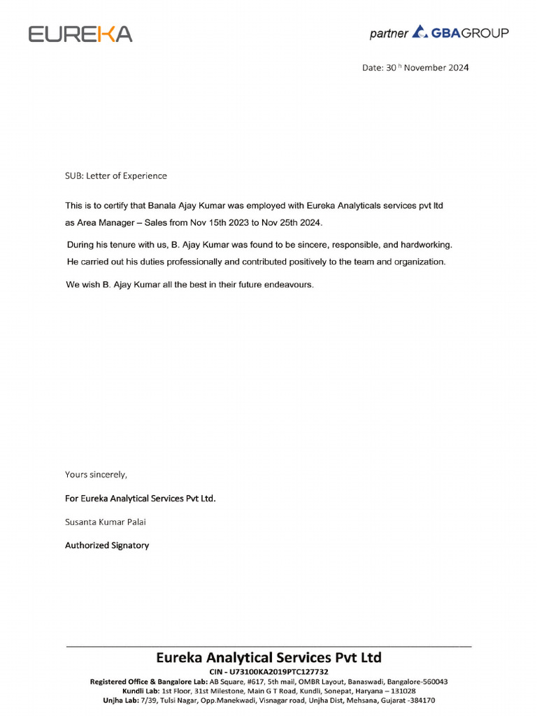 Experience Letter. | PDF