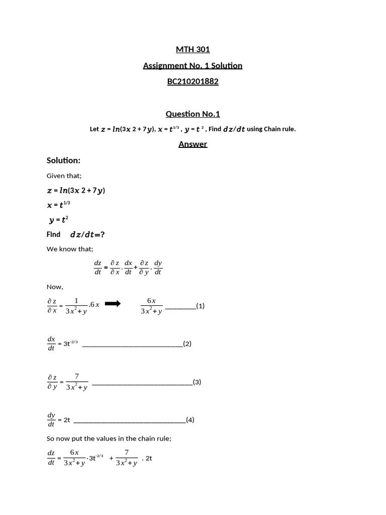 MTH 301 Assignment 1 Solutions | PDF