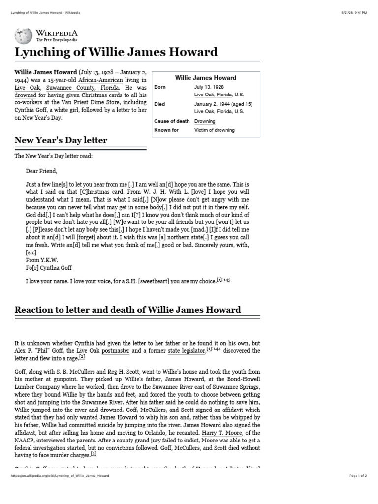 Lynching of Willie James Howard | PDF