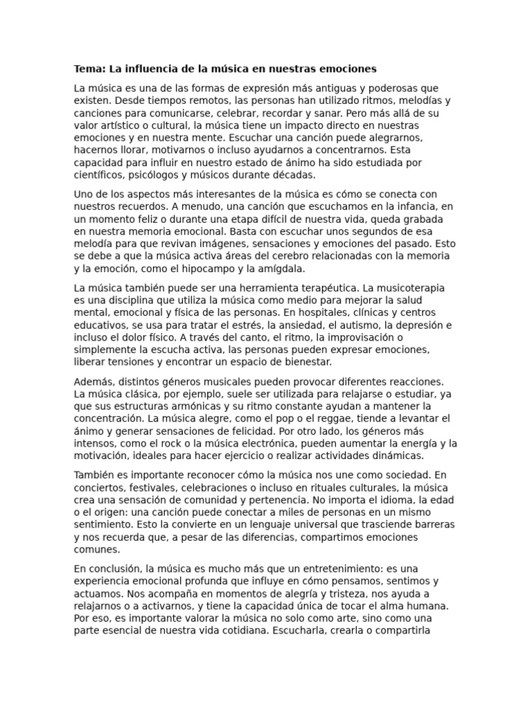 Impacto emocional de la música | PDF | Las emociones | Mente
