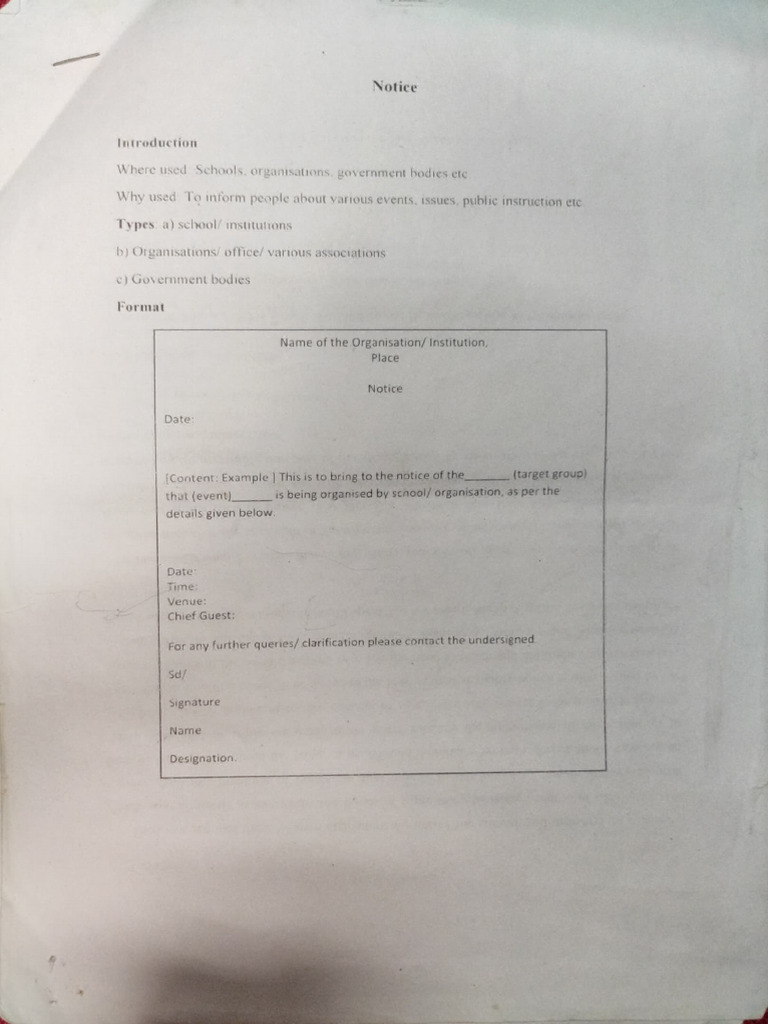 English Notice Writing Guidelines | PDF