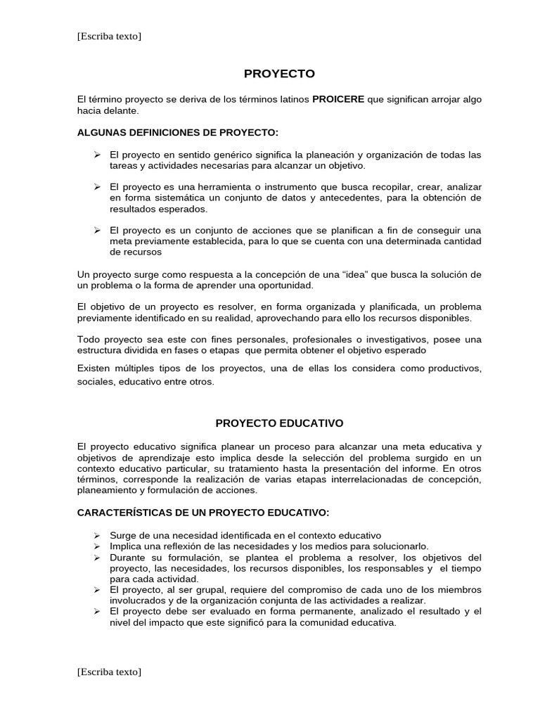 Definición y Etapas de un Proyecto Educativo | PDF | Planificación ...