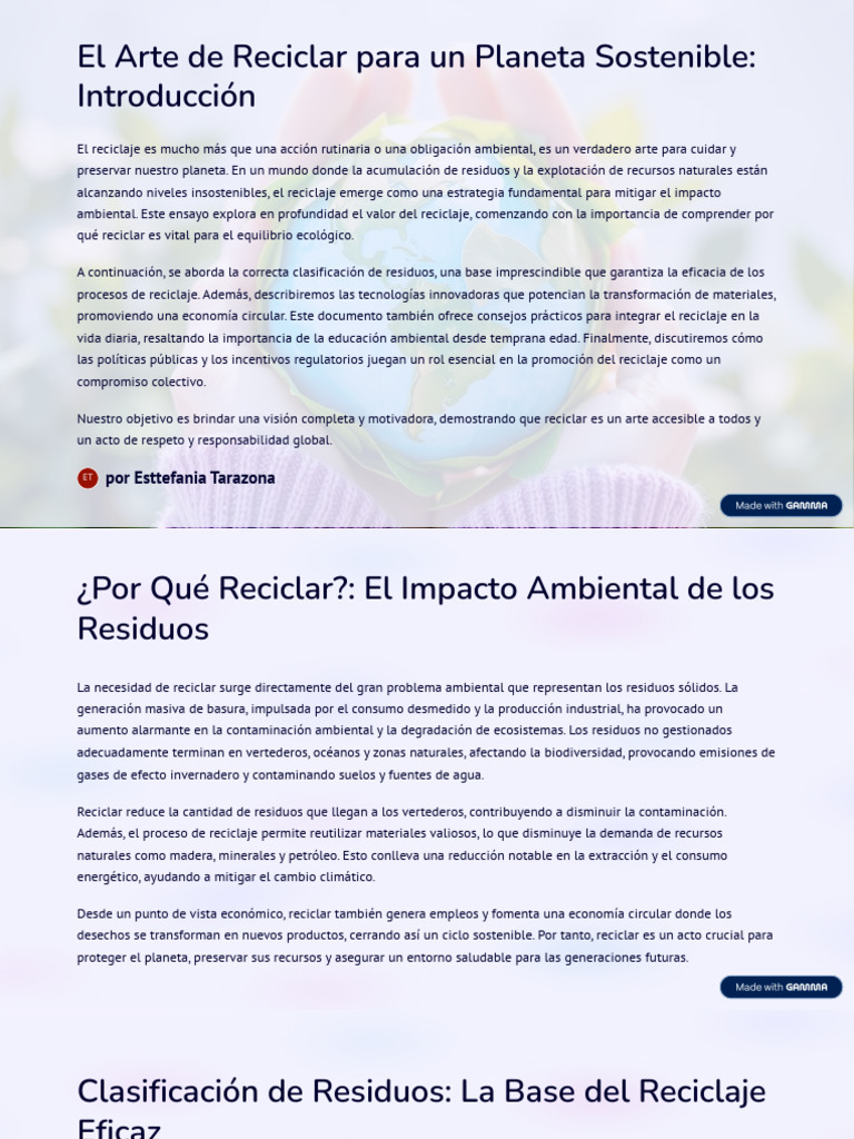 El Arte de Reciclar para Un Planeta Sostenible Introduccion | PDF ...