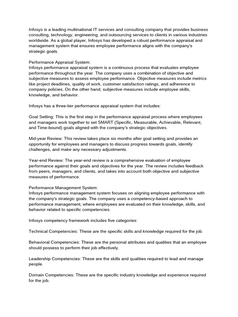 Infosys Performance Appraisal Overview | PDF | Performance Appraisal | Goal