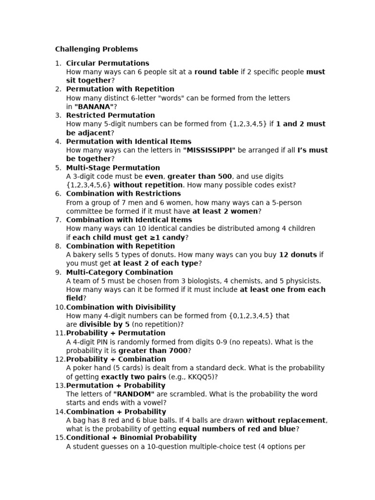 Advanced Permutations and Combinations | PDF