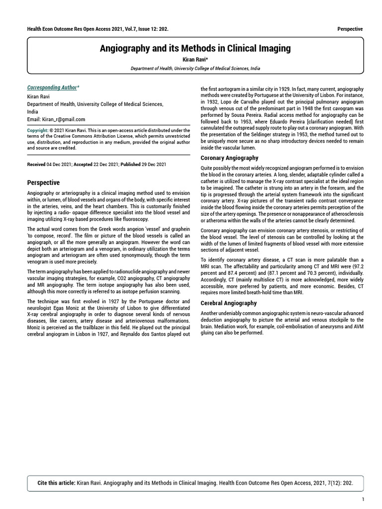 Angiography Techniques in Clinical Imaging | PDF | Angiography ...