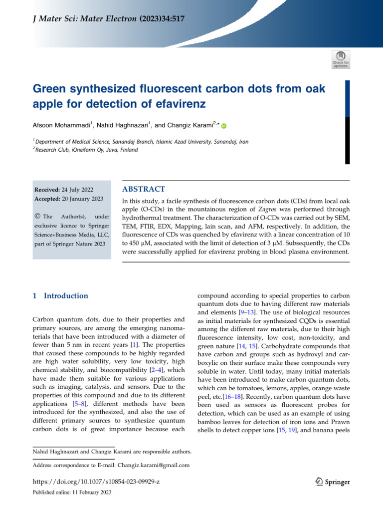 Green Synthesized Fluorescent Carbon Dot | PDF | Emission Spectrum ...