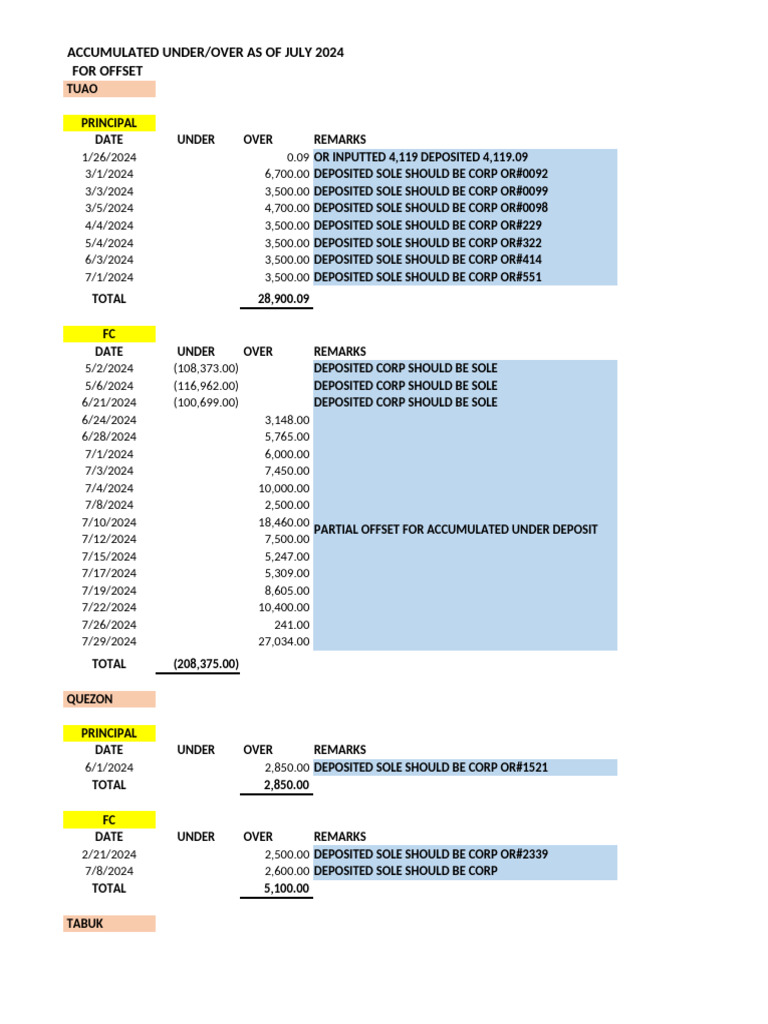 July 2024 Financial Offset Summary | PDF