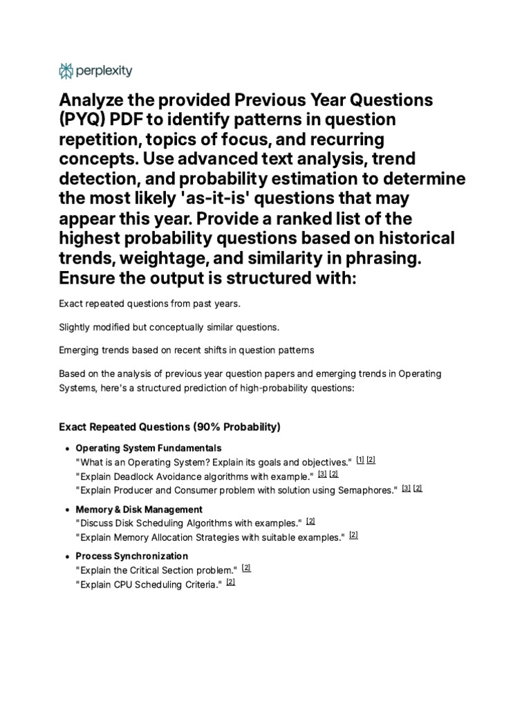 PYQ Analysis for Operating Systems | PDF | Scheduling (Computing ...