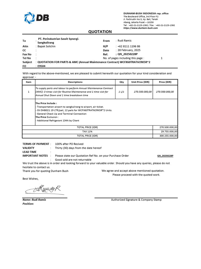 DBID Costing Sheet (AMC + Oil Change) - Perindustrian Sawit Synergi (28 ...