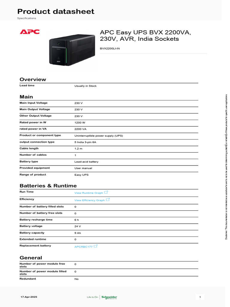 APC Easy UPS BVX 2200VA Overview | PDF | Electric Power | Electrical ...