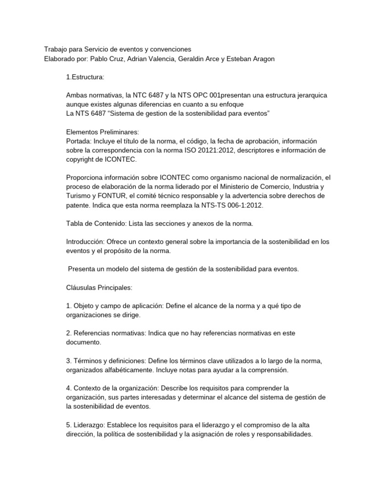 Normas NTC 6487 y NTS-OPC 001 para Eventos | PDF | Estandarización ...
