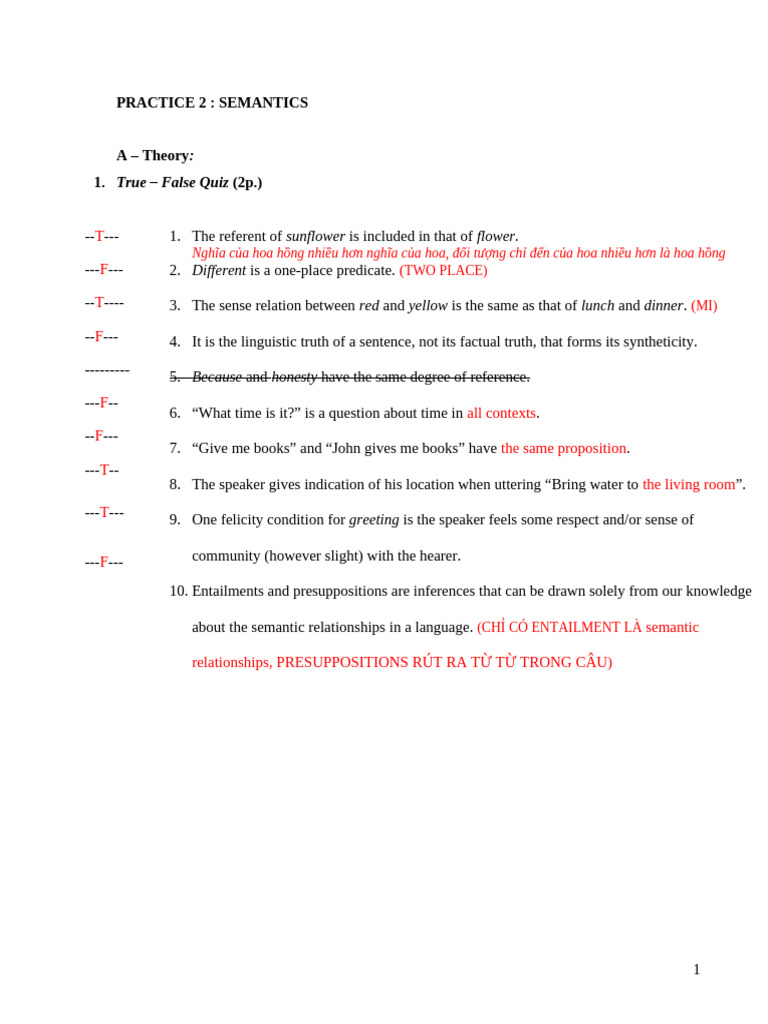 Key Practice 2 - Semantics | PDF | Linguistics | Interpretation ...