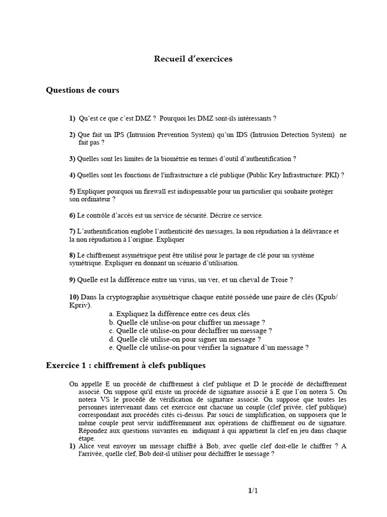 Exercices de sécurité informatique et réseaux | PDF | Public-key ...