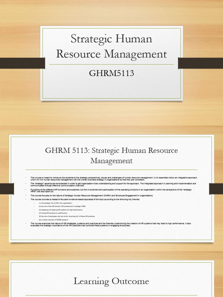 Strategic Human Resource Management Course | PDF | Human Resource ...