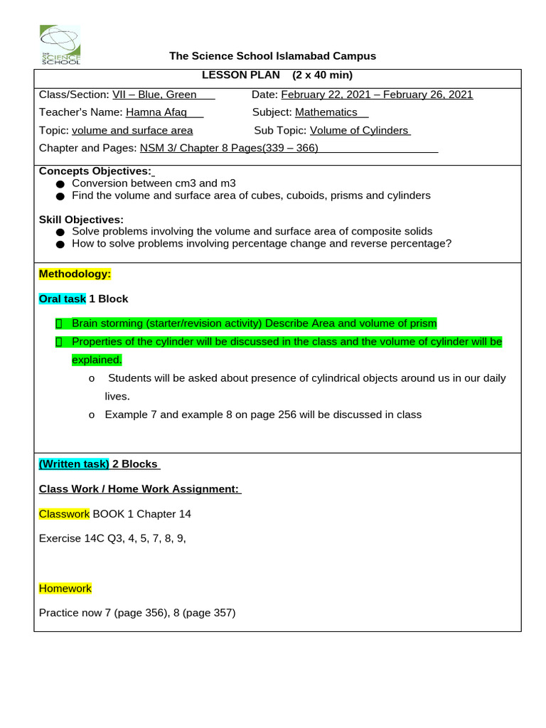 LP VII Week Hamna Ch14C | PDF | Volume | Lesson Plan
