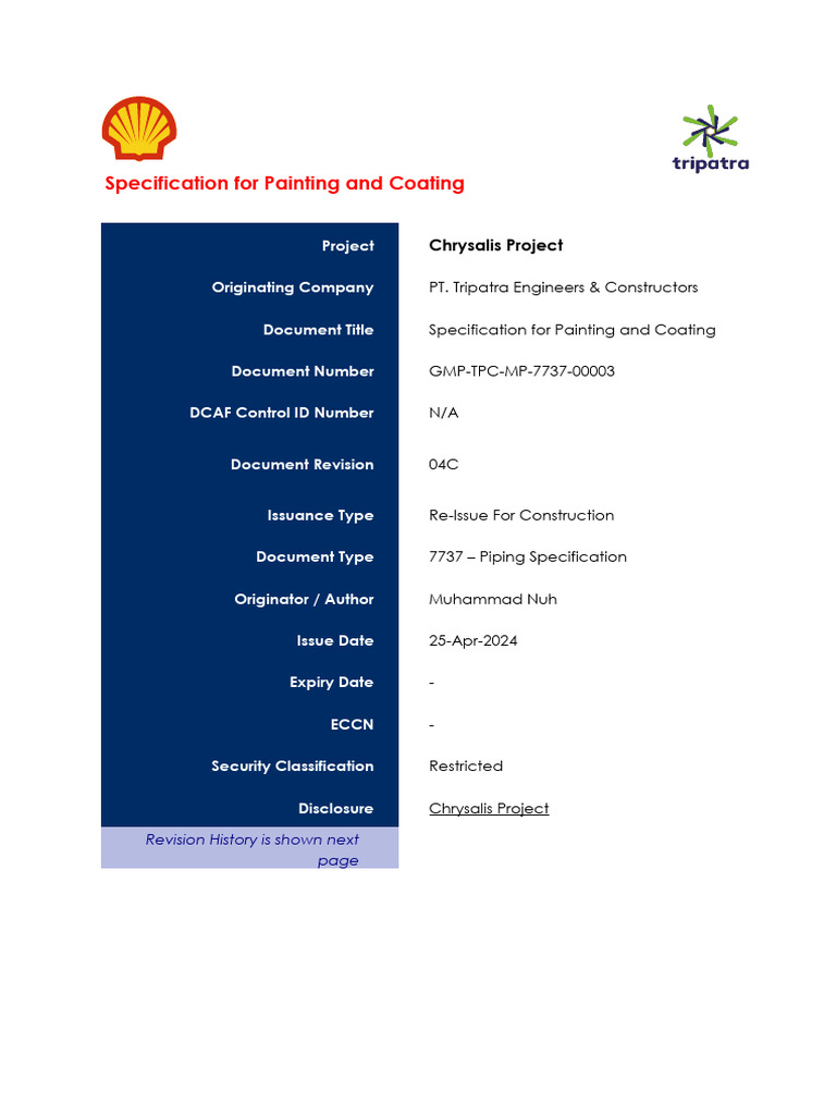Chrysalis Project Coating Specification | PDF | Paint | Pipe (Fluid ...