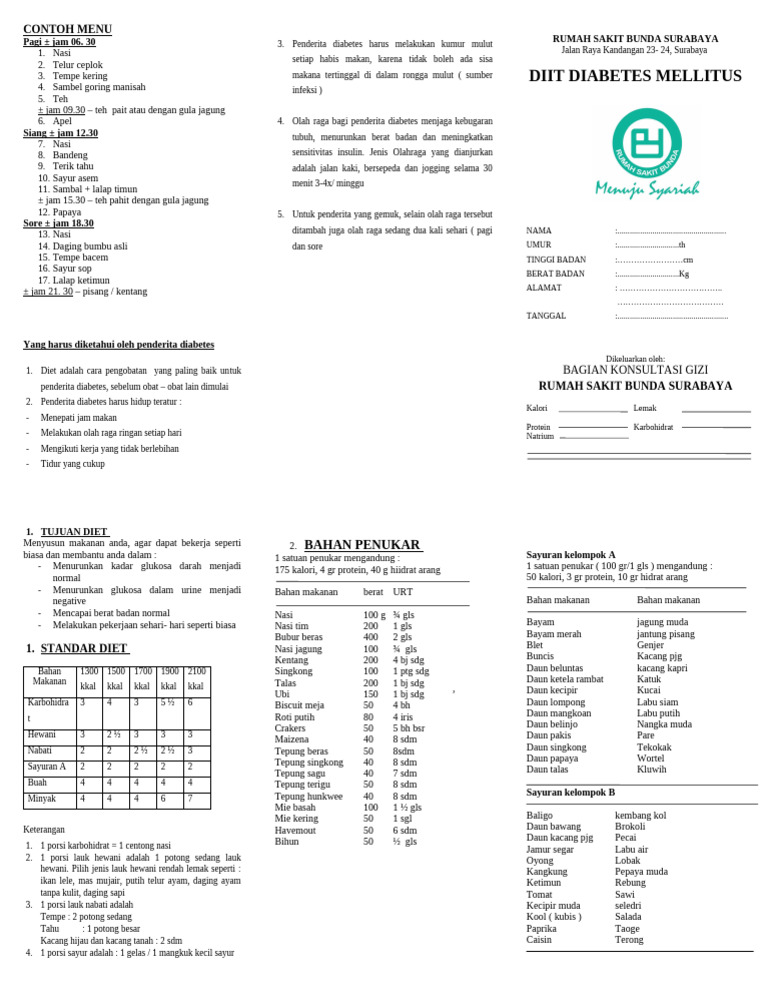 Menu Diet Sehat untuk Penderita Diabetes | PDF