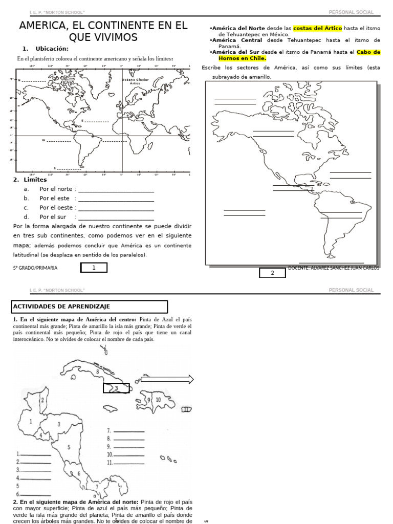 Actividades de Mapa de América para Niños | PDF | Américas | Geografía