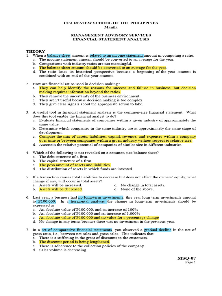 Financial Statement Analysis for CPA Exam | PDF | Dividend | Equity ...