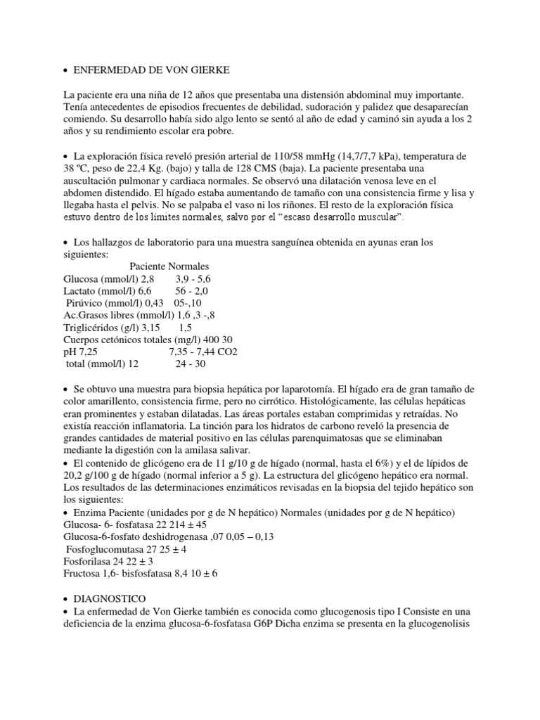 Enfermedad de Von Gierke Glucógeno Glucosa