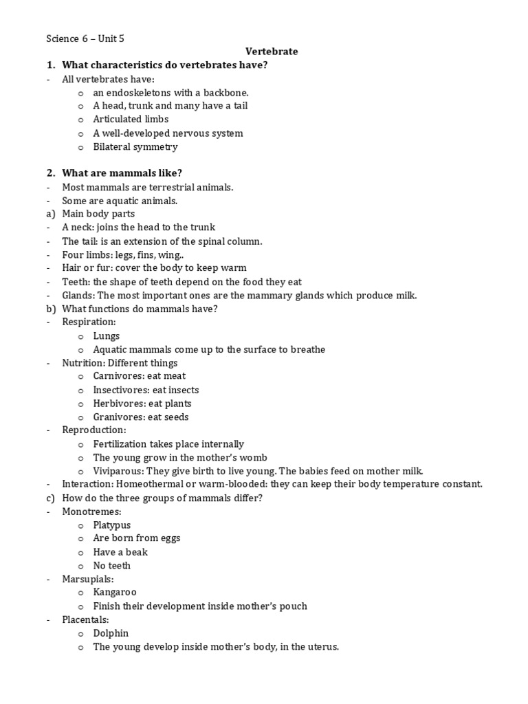 Characteristics of Vertebrates Explained | PDF | Amphibian | Reptile