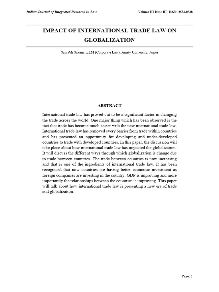 Impact of International Trade Law On Globalization | PDF | Dumping ...