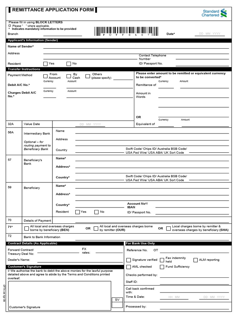 Remittance Application Form Instructions | PDF | Banks | Banking