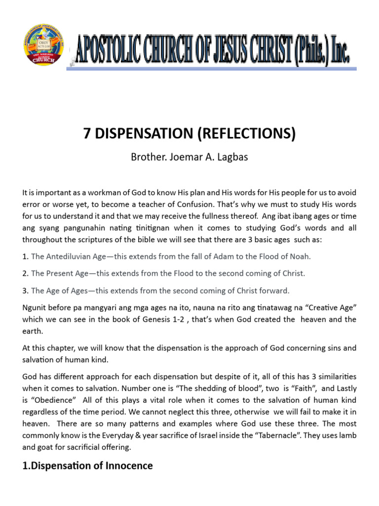7 Dispensation (Reflection) | PDF | Jesus | Divine Grace