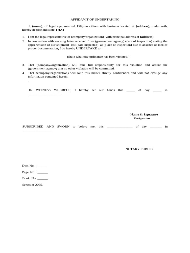 Sample of Affidavit of Undertaking | PDF