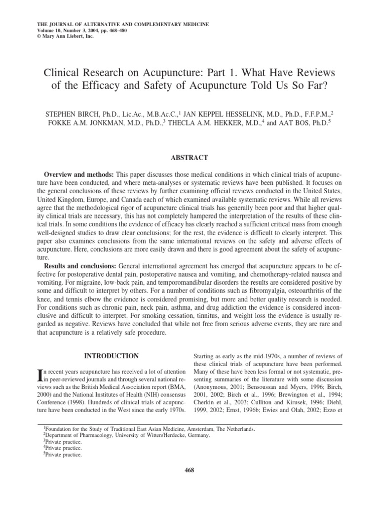 Acupuncture Efficacy and Safety Review | PDF | Acupuncture | Headache