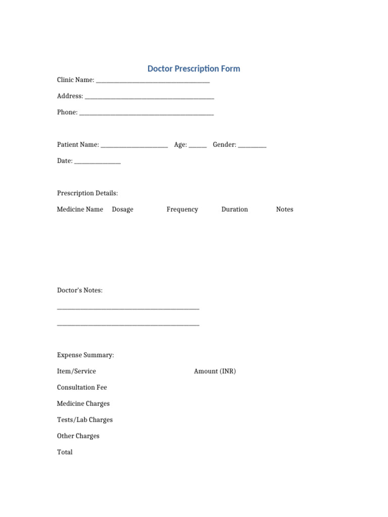 Doctor Prescription Form Template | PDF