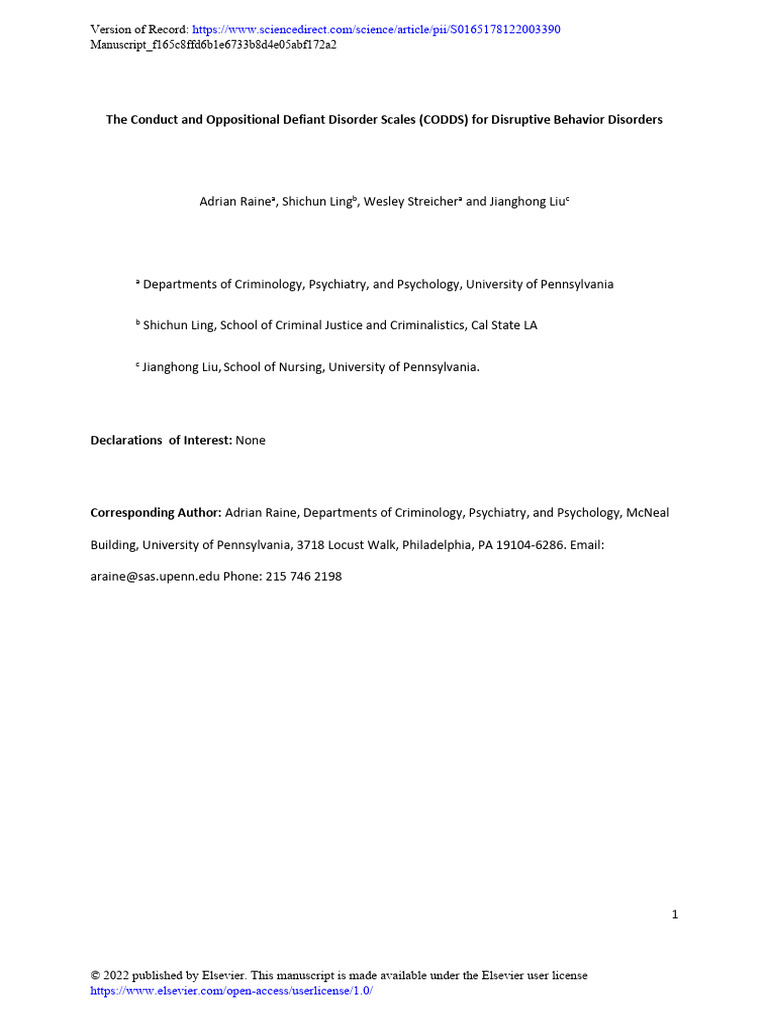 CODDS: Quick Assessment for ODD/CD | PDF | Diagnostic And Statistical ...