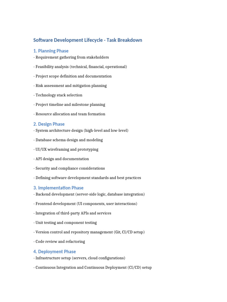 Software Development Task Breakdown | PDF