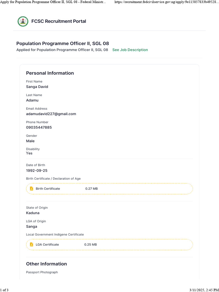 Population Programme Officer II Overview | PDF | Résumé