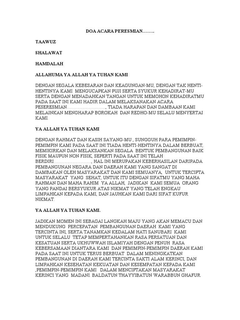 DOA ACARA PERESMIAN | Agama & Spiritualitas