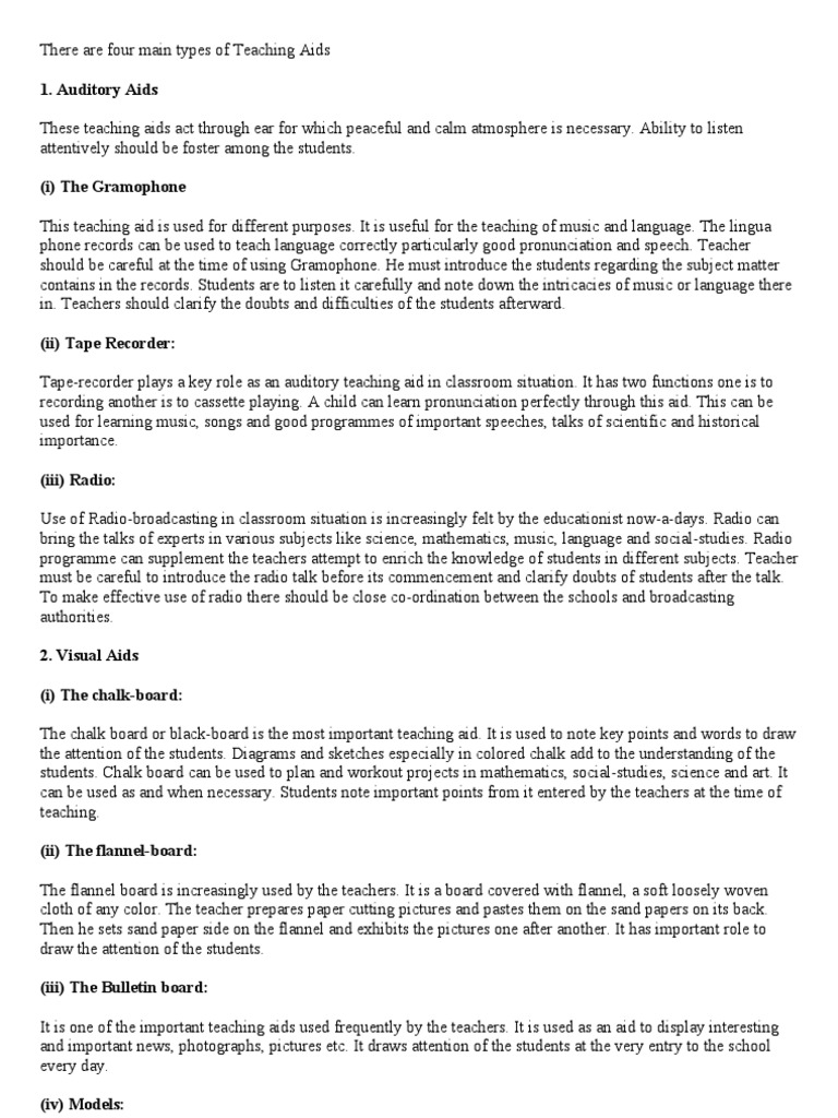 Four Types of Teaching Aids PDF Teachers Music Education