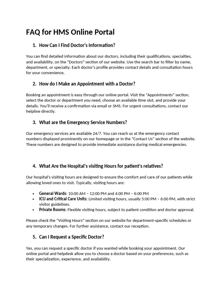 FAQ For Hospital Website Portal | PDF | Payments | Hospital