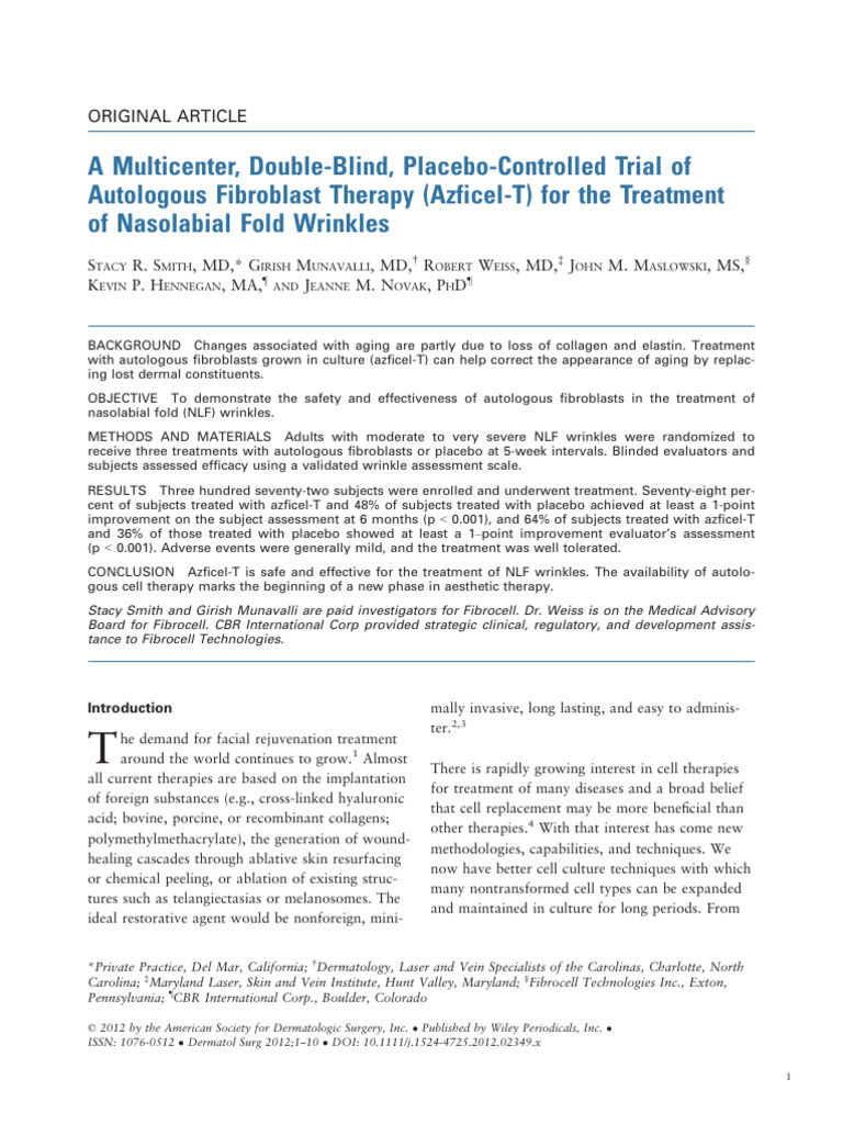 Autologous Fibroblast Therapy for Wrinkles | PDF | Placebo Controlled ...