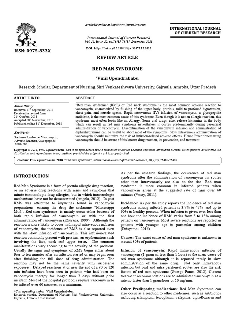 Causes and Management of Red Man Syndrome | PDF | Intravenous Therapy ...