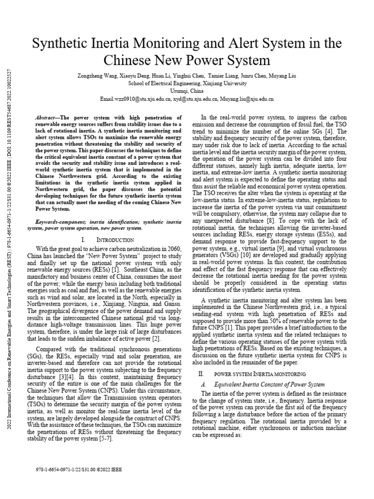 Synthetic Inertia System for China's Power Grid | PDF | Power (Physics ...