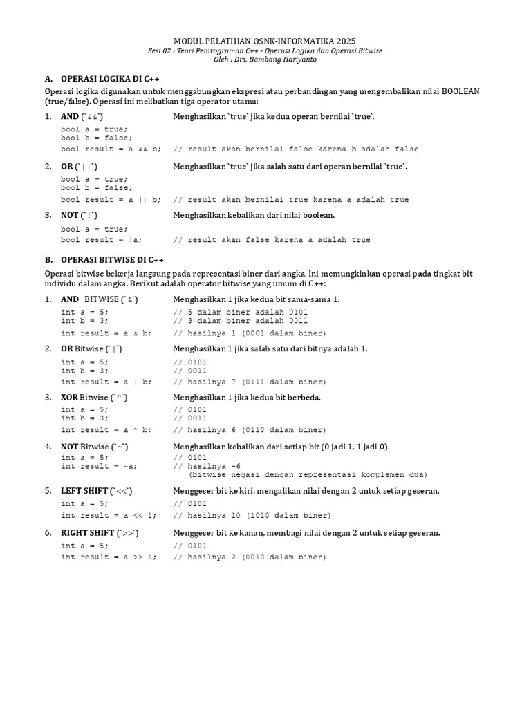 Operasi Logika dan Bitwise di C++ | PDF