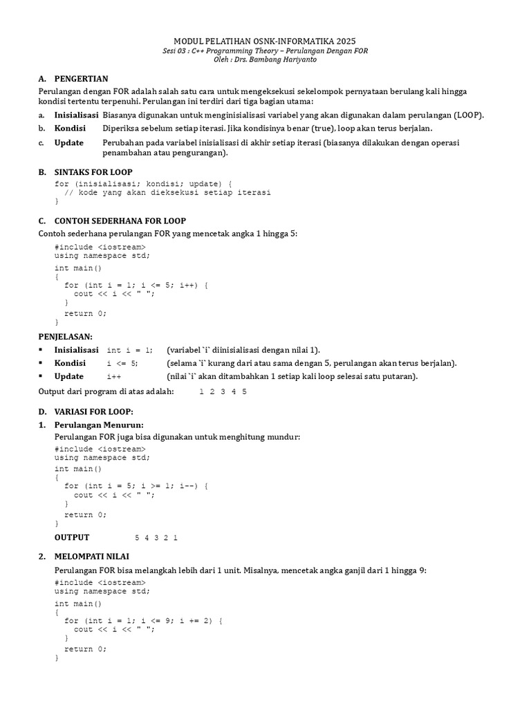 Modul OSNK-INF 2025 Sesi 03a - Teori Pemrograman C++ - Perulangan ...