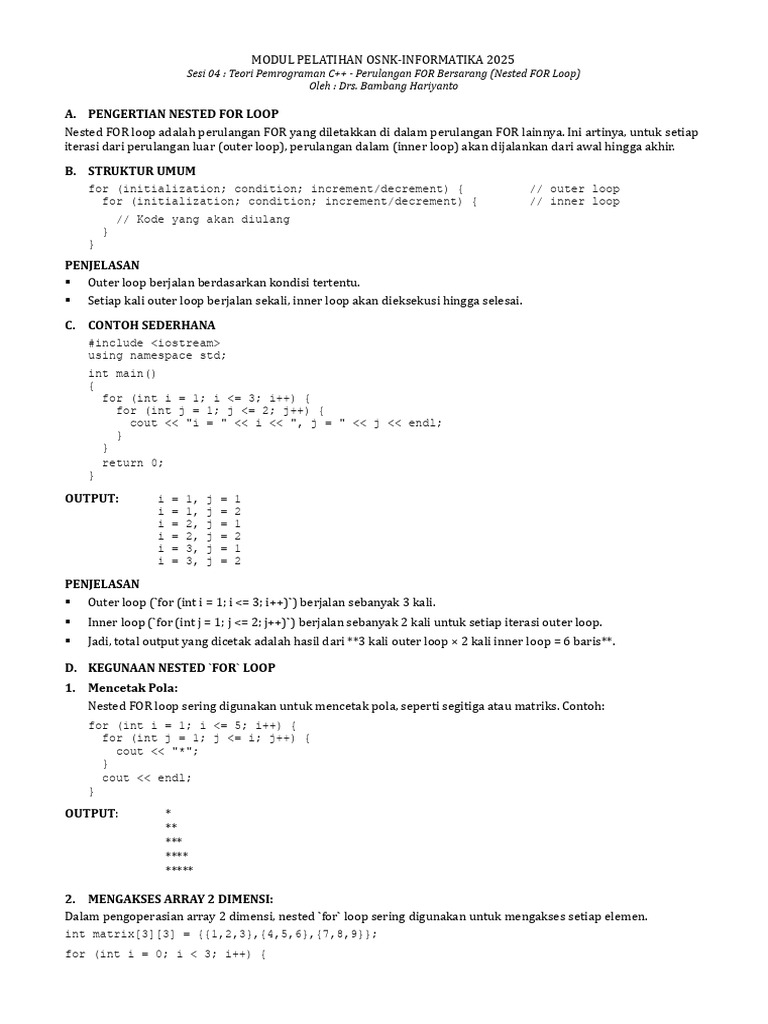 Nested Loop dalam Pemrograman C++ | PDF